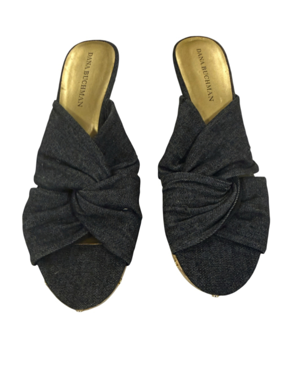 Women's Dana Buchman Denim Wedge Sandals, Size 9M, Black and Beige